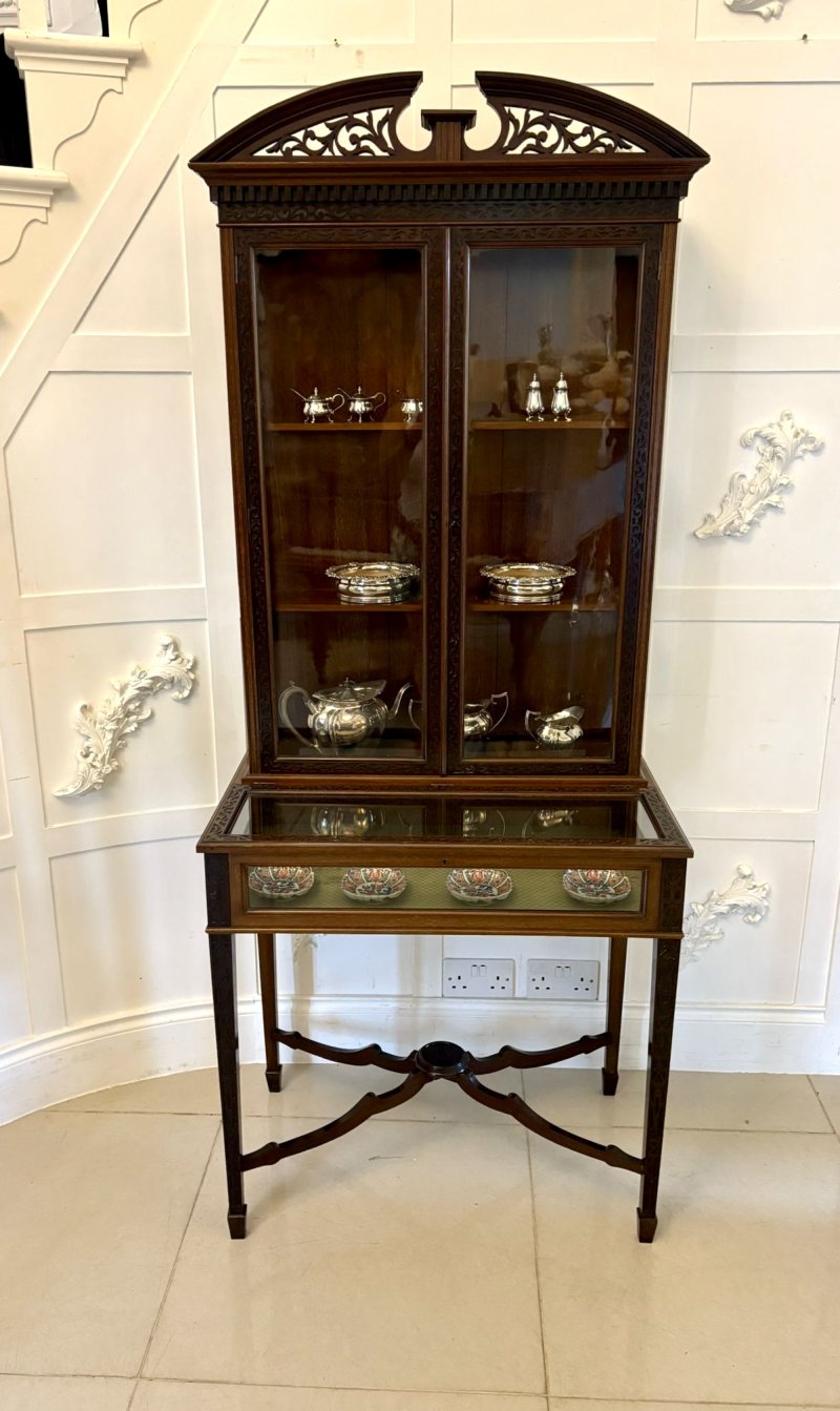 Antique Victorian Quality Carved Mahogany Bijouterie Display Cabinet - Image 5